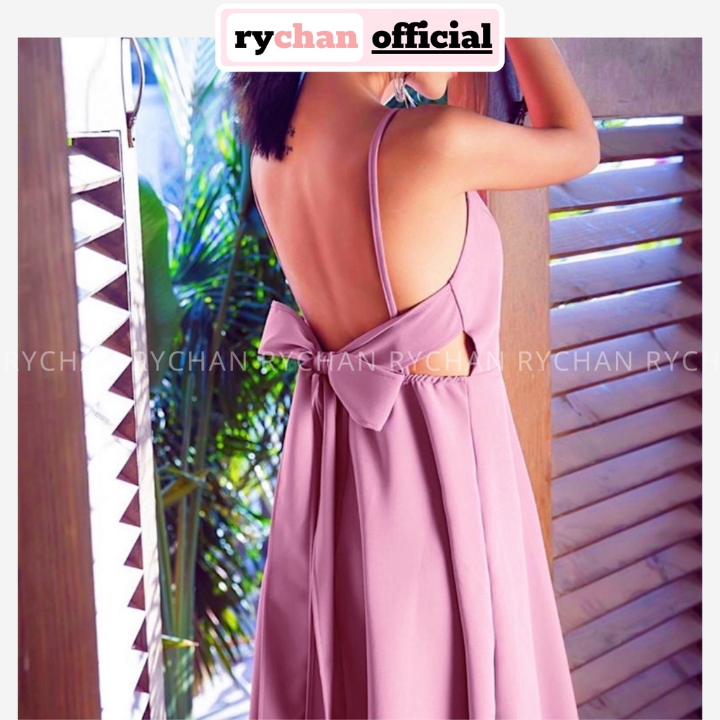 Đầm Nữ Đi Du Lịch Dáng Dài Xòe 2 Dây Nơ Sau Bo Eo Cực Tôn Dáng, Đầm Nữ Đi Biển Cực Chuộng Màu Hồng Không Sến - DX9874