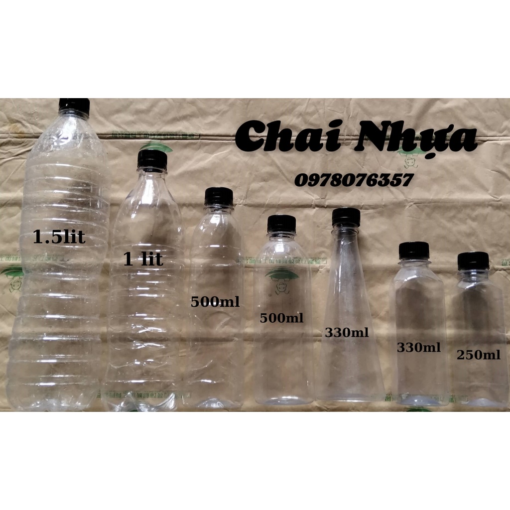 Chai nhựa nắp đen các mẫu (250ml, 330ml,500ml,1 lít, 1.5ml)