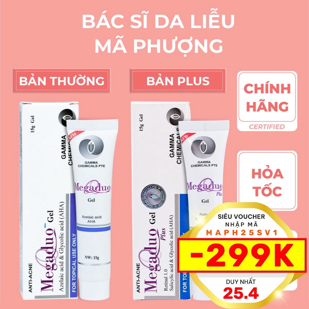 [CHÍNH HÃNG] Gel giảm mụn ẩn, giảm thâm Megaduo Gel bản thường AHA và bản Plus Retinal - Bác sĩ Mã Phượng