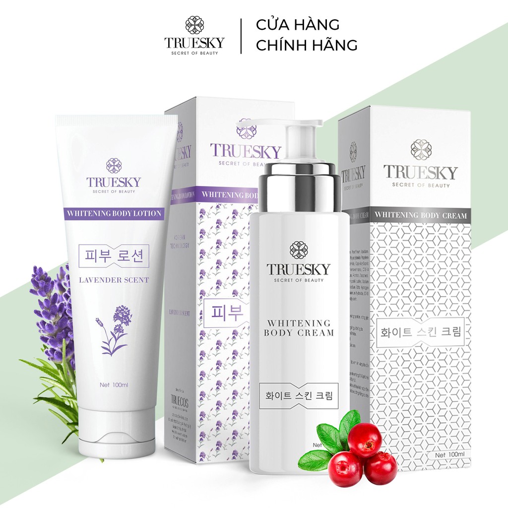 Bộ tắm trắng body Truesky hương nước hoa Pháp gồm 1 chai ủ trắng 100ml & 1 chai dưỡng trắng Lavender 100ml