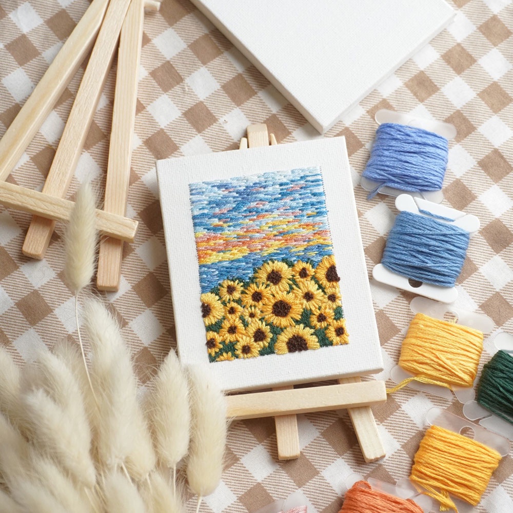 DIY Bộ kit nguyên liệu thêu tranh mini 8x10cm đầy đủ dụng cụ trang trí phòng, làm quà tặng