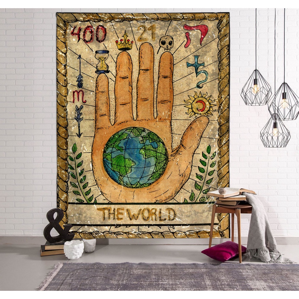 Thảm Treo Tường Trang Trí In Hình Lá Bài Tarot/Mặt Trời/Mặt Trời/Ngôi Sao Ấn Độ Nhiều Màu Sắc Phong Cách Âu Mỹ