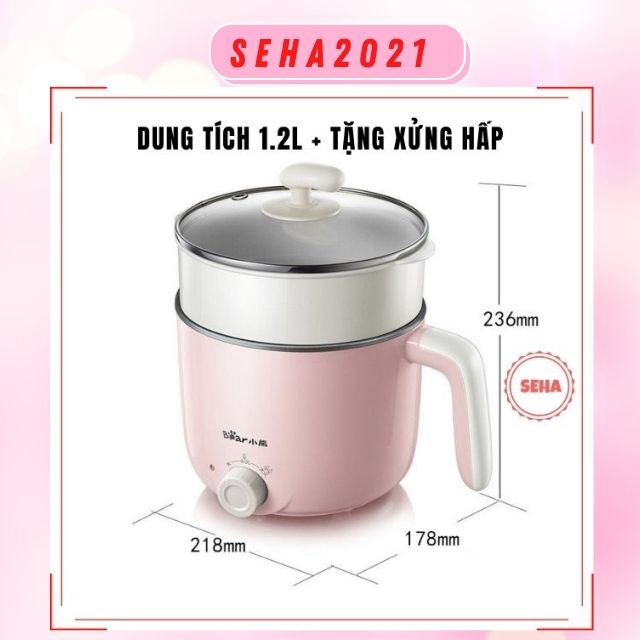 Nồi Lẩu Điện Mini Đa Năng Bear Nồi Hấp Chiên Xào Bằng Điện Dung Tích 1.2L Seha2021