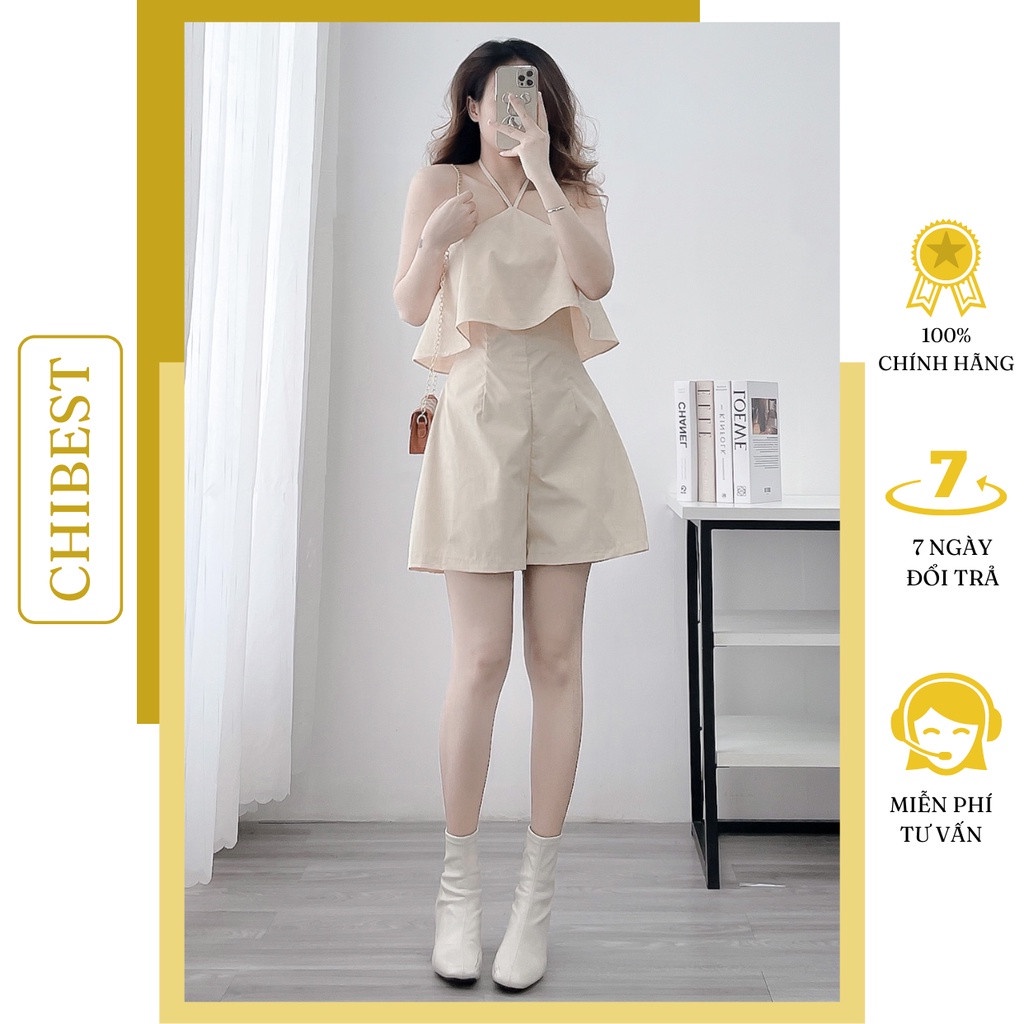 Jum short cổ yếm bèo Jumpsuit CHẤT liệu kate dáng xoè sang chảnh dành cho mùa hè HJB61 CHIBEST