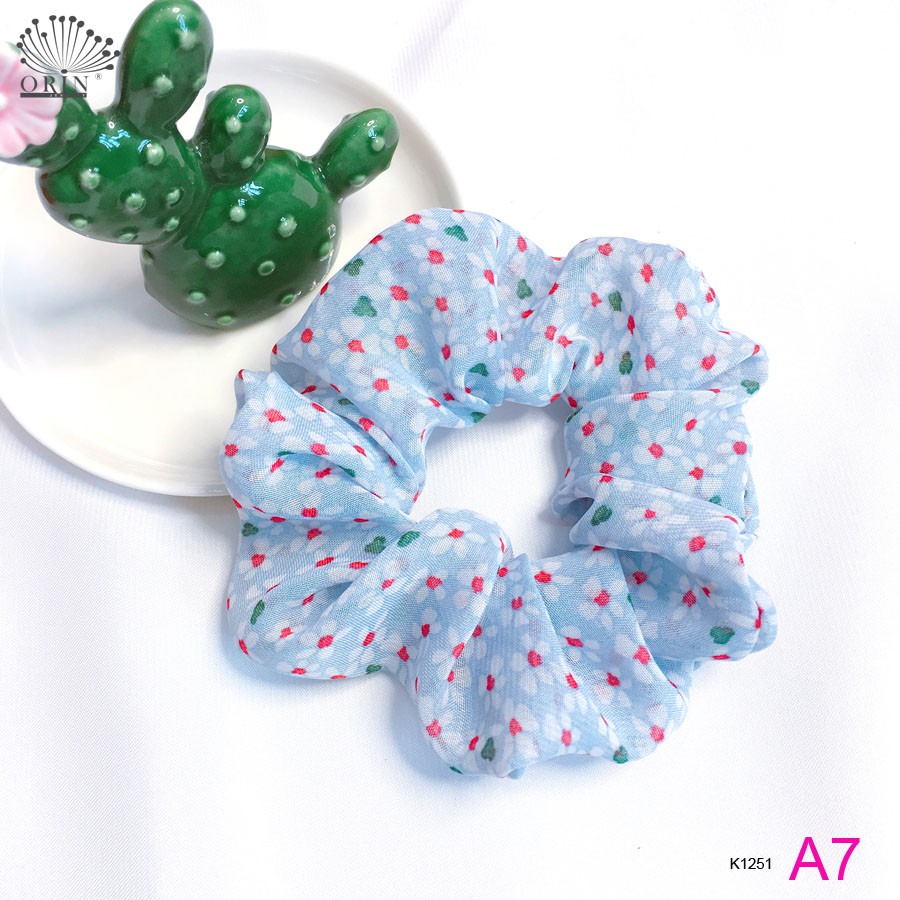 Dây buộc tóc, cột tóc vải scrunchies chiffon hoa phong cách vintage Orin K1251