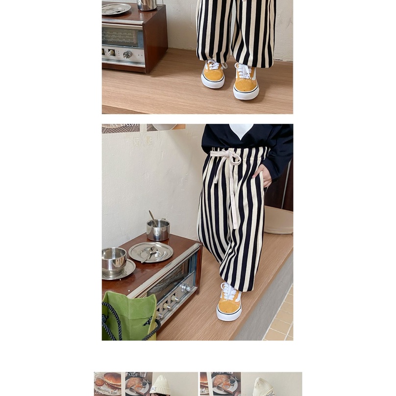 Quần Dài Ống Loe Dáng Rộng Họa Tiết Kẻ Sọc Phong Cách Hàn Quốc Thời Trang Mùa Thu Xinh Xắn Cho Bé Gái