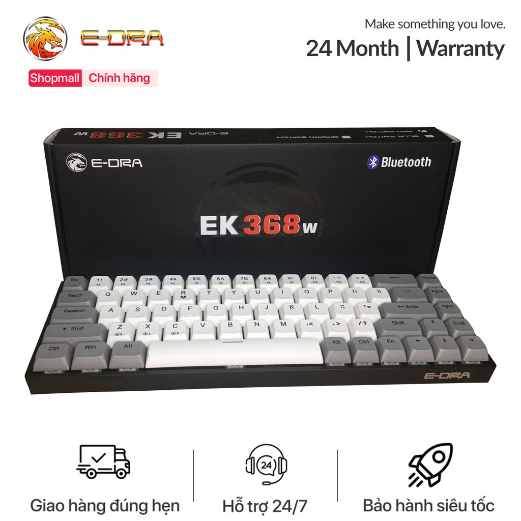 Bàn phím cơ không dây E-DRA EK368W - Switch: Kailh Box - Pin 1850mAh - Keycap: PBT Dyesub - Kết nối Bluetooth,Type-C