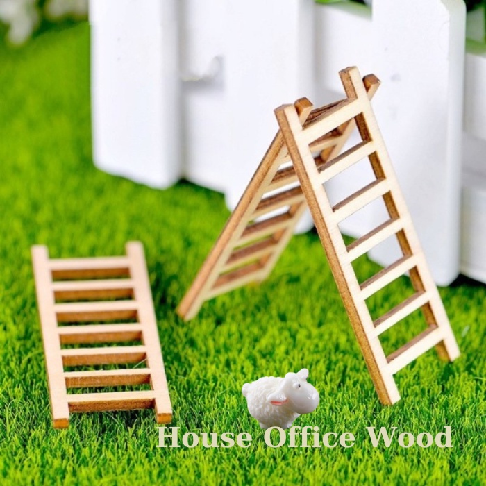 Cầu thang gỗ mini phụ kiện tiểu cảnh sen đá, xương rồng, chậu cây để bàn (Combo 3c)