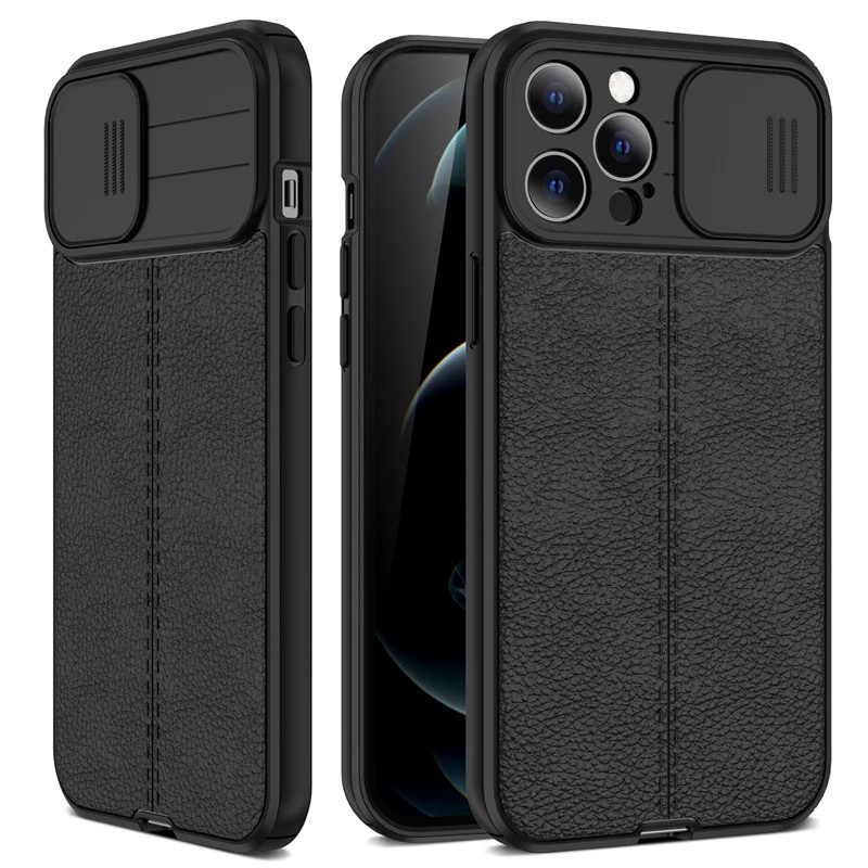 Ốp Điện Thoại Da Tpu Có Nắp Trượt Bảo Vệ Camera Cho iPhone 13 12 11 Pro MAX 7 8 Plus X XR XS MAX