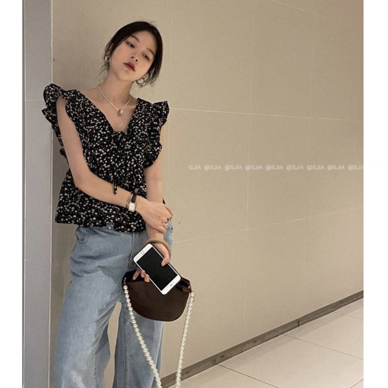 Áo Sơ Mi Hoa Không Tay Thời Trang Hàn Quốc Xinh Xắn