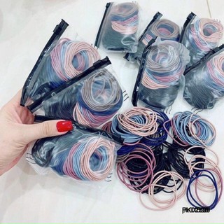 Set 100 dây thun cột tóc nhiều màu kèm túi zip, sợi dai buộc chắc bền