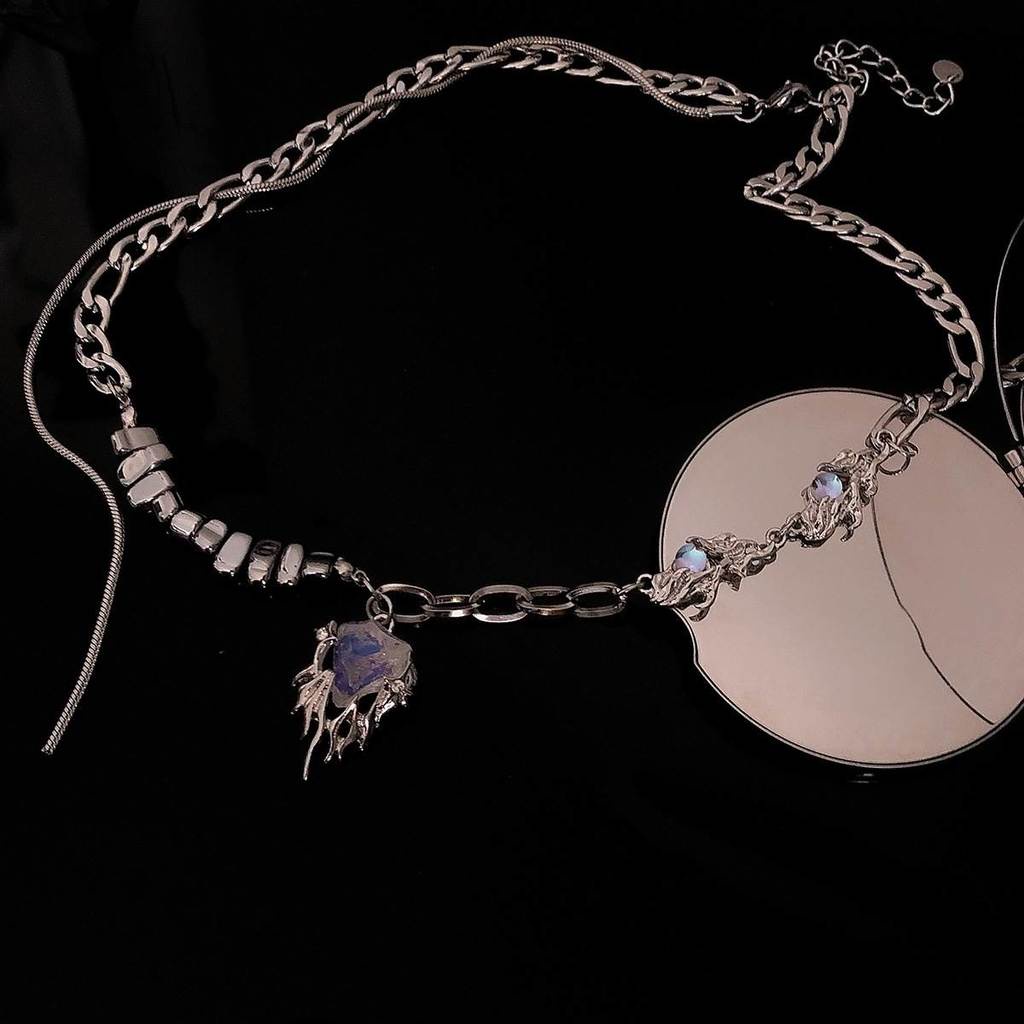 Dây chuyền 19904 đá mặt trăng có khung thời trang sang trọng cá tính dễ phối đồ cho nam nữ