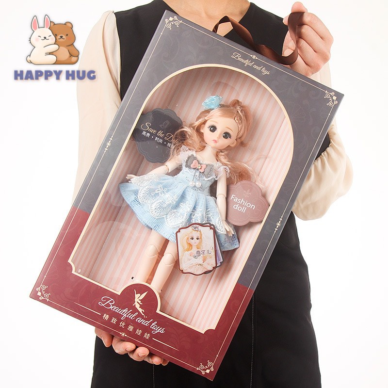 Đồ chơi trẻ em búp bê công chúa cho bé gái size 30cm có khớp, hộp quà tặng có quai xách siêu xinh - Happy Hug