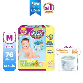 [🎁Tặng 8 miếng]Tã Quần Bobby M76 miếng