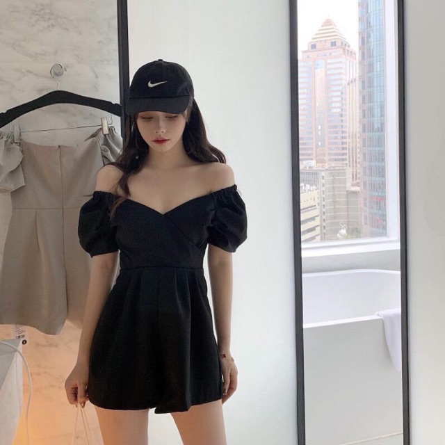 Jumpsuit trễ vai đen sexy đắp chéo siêu tiện