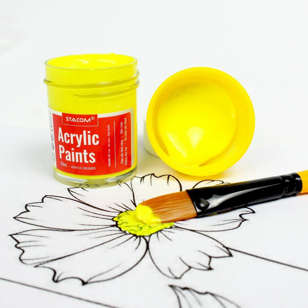 Bộ 12 màu Acrylic Stacom chuyên nghiệp (20ml), kèm cọ vẽ