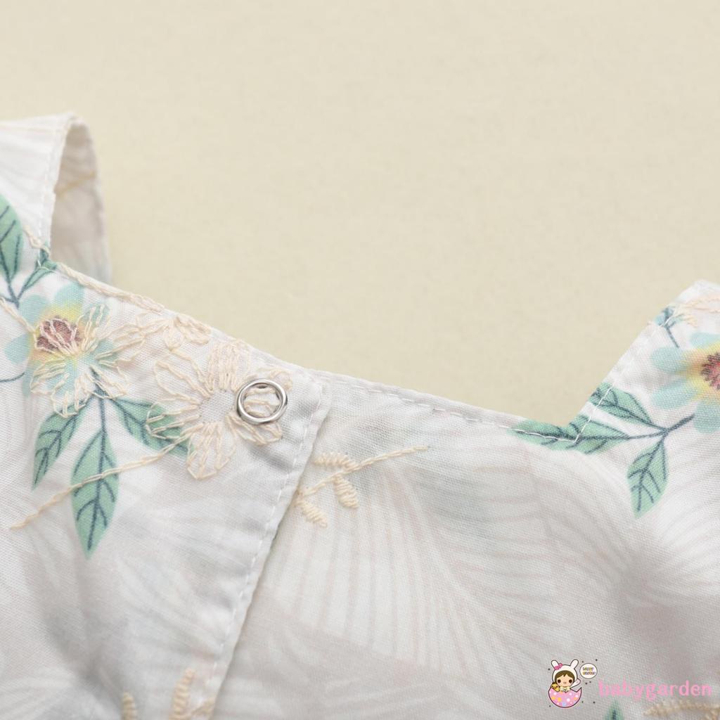 Bộ áo liền quần cổ vuông tay ngắn thêu hoa thời trang mùa hè cho bé gái từ 0-24 tháng tuổi