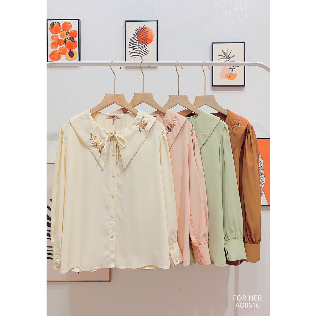 [Mã 33FASHIONSALE giảm 12% đơn 99K] Áo cổ nhọn hoa thêu AO0616