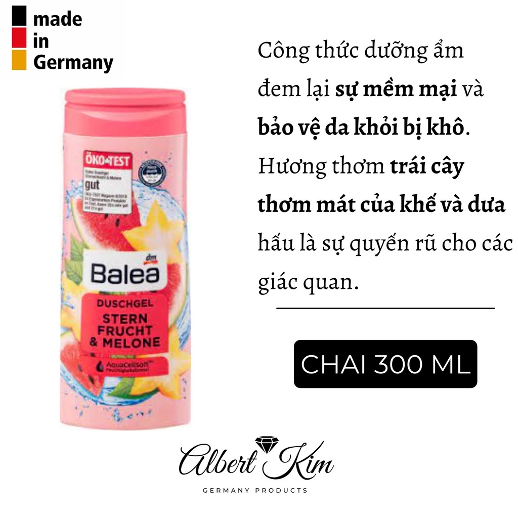 [ Hàng Đức ] Sữa tắm Balea hàng nội địa Đức, mềm mịn dưỡng ẩm cho mọi loại da - 300ml