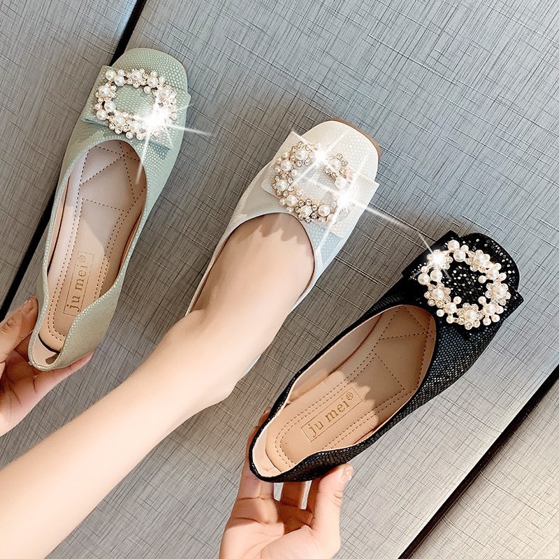 SALE— Giày búp bê đế dẻo mũi tròn giả da rắn khoá đá BIG SIZE 40-43