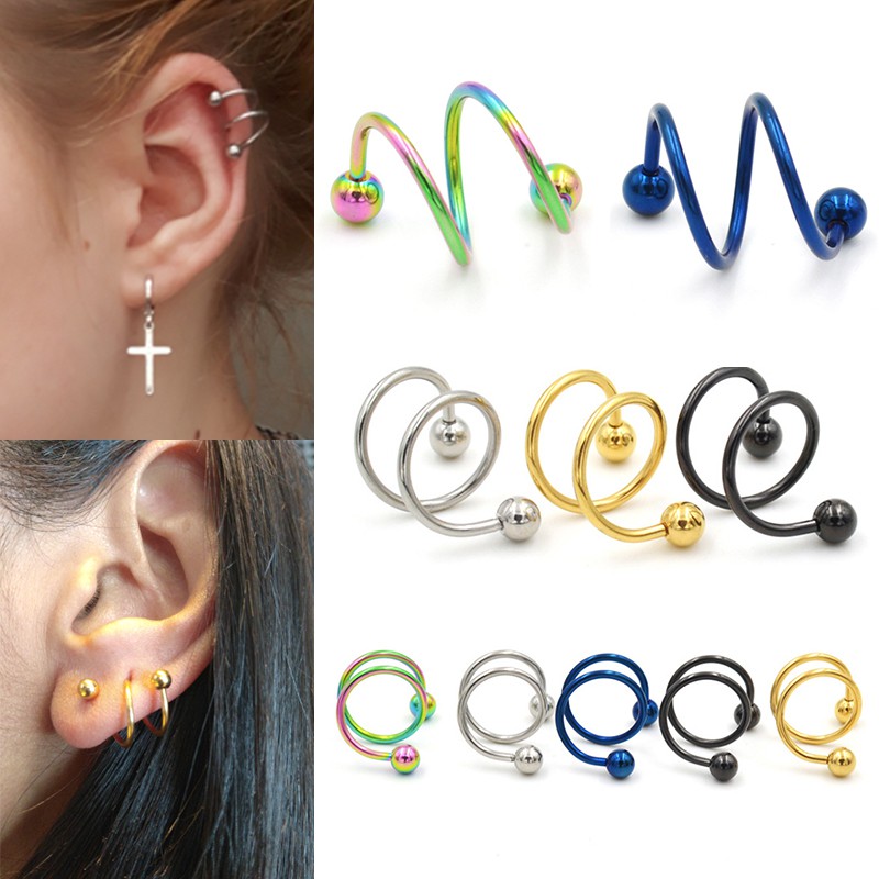 Set 2 Khuyên Tai / Môi / Tai Hình Chữ S Thật Độc Đáo