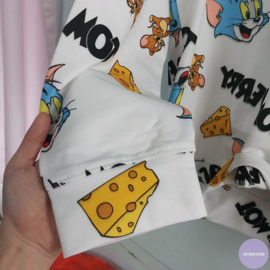 [Kèm hình thật] Set trang phục hoodie tay dài + quần ngắn Tom Jerry cartoon unisex cryaotic10