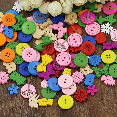 Set 100 khuy gỗ 2/4 lỗ nhiều màu sắc trang trí thủ công mã O16