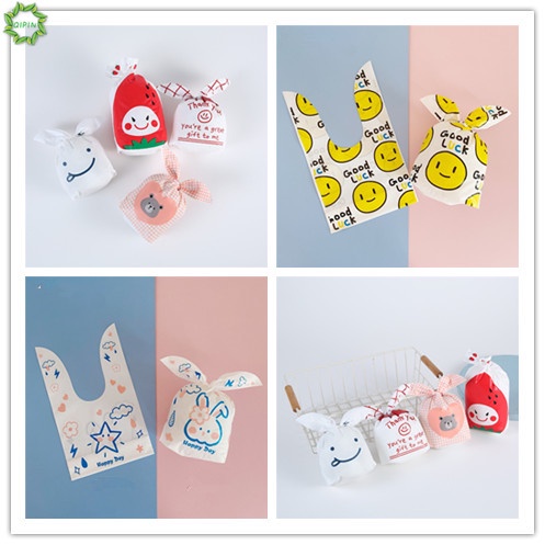 Set 10 túi nhựa đựng bánh kẹo hình tai thỏ dễ thương kích thước 13.5*22cm