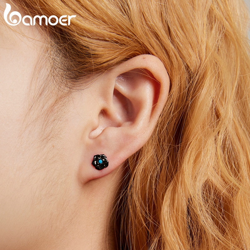 Bông tai Bamoer SCE1401 bằng bạc 925 hình hoa hồng xinh xắn