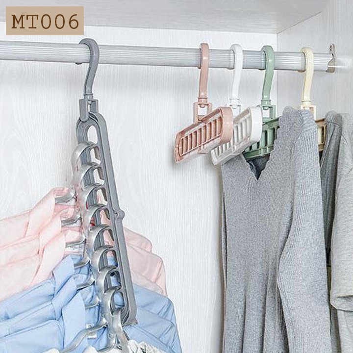 Móc treo quần áo đa năng tiết kiệm diện tích, gấp gọn thông minh 9 lỗ móc tiện lợi MT006