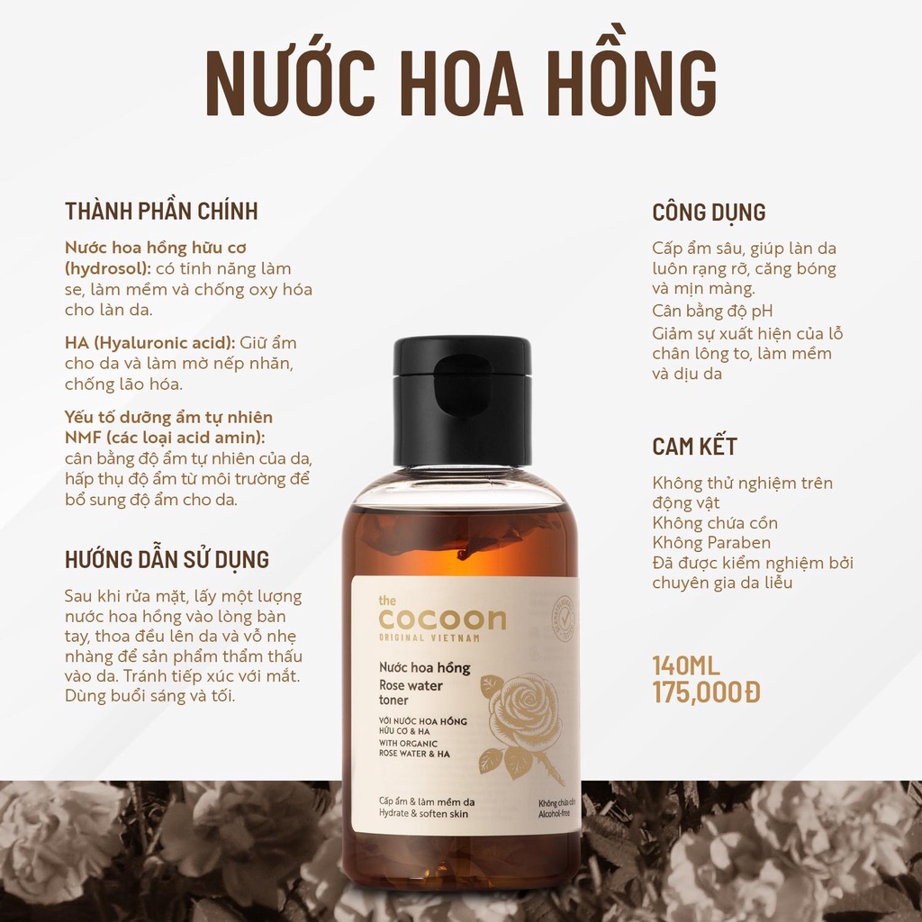 Toner nước hoa hồng Cocoon cho da dầu mụn Garin 140ml cấp ẩm và làm mềm da