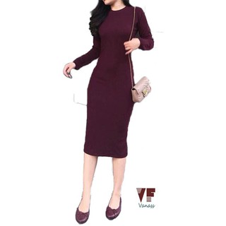 FREESHIP ĐƠN 99K_[ Freeship] Đầm body thun gân tay dài kèm ảnh thật