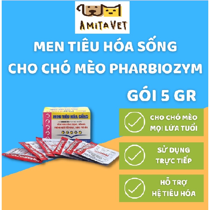 Men tiêu hóa cho chó mèo Pharbiozym Gói 5g - Men tiêu hoá sống cho thú cưng