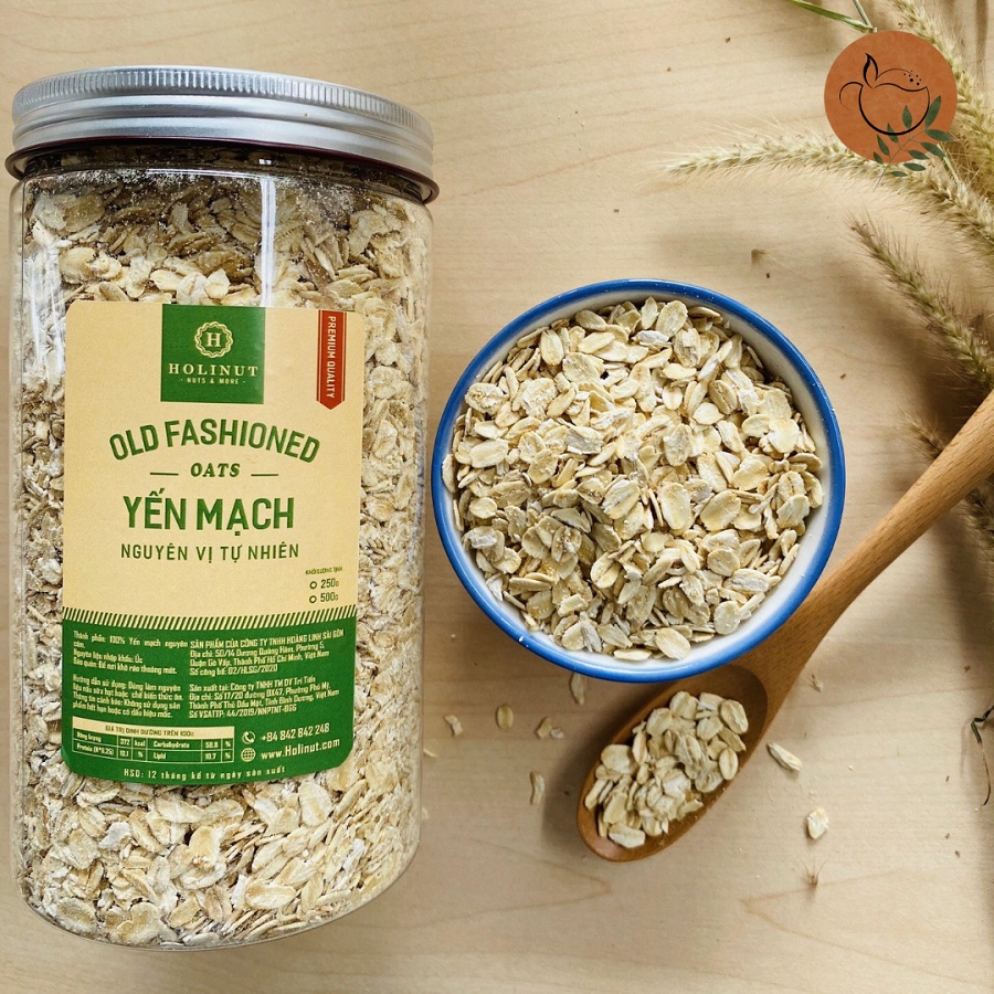 Hạt yến mạch cán dẹp ăn kiêng nguyên vị tự nhiên nhập khẩu Úc HOLINUT hũ 500gr