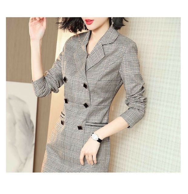 Hàng nhập - Đầm vest ôm nút vuông độc đáo, váy body công sở kaki lụa 6 nút