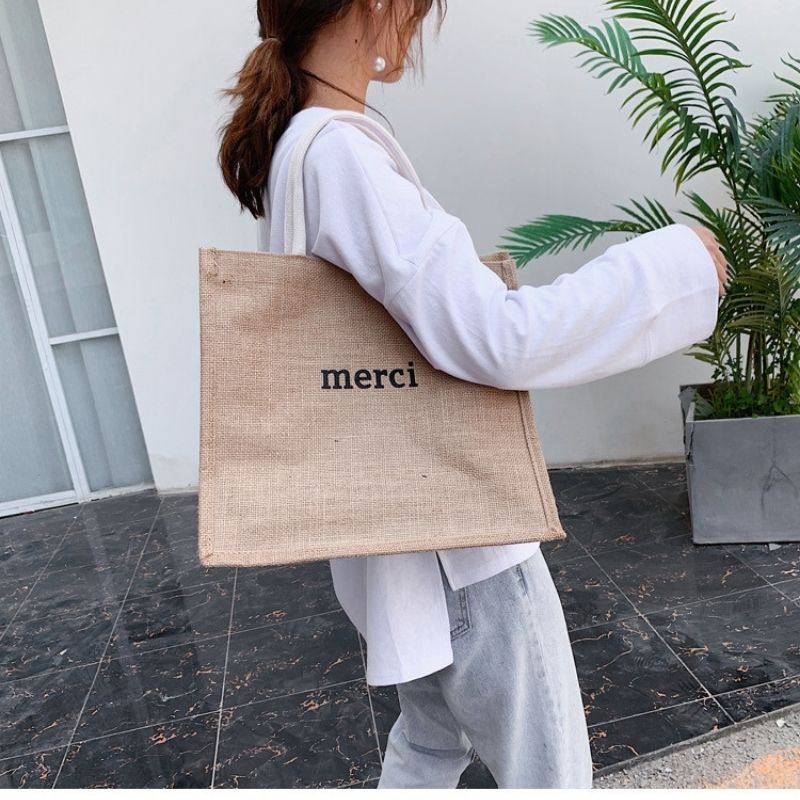 Túi xách nữ cói Merci bản to cầm tay phong cách vintage đi biển siêu xinh JUMITO SF339