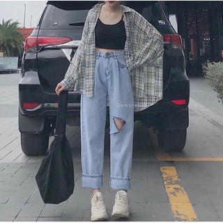 Baggy jeans rách ống suông rách l