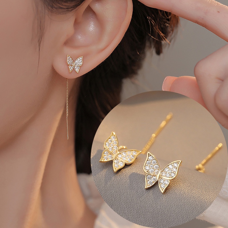 Khuyên Tai Hình Bướm Hàn Quốc Kiểu Tua Rua Mạ Bạc Thời Trang Mùa Hè Mới Dành Cho Nữ 2022