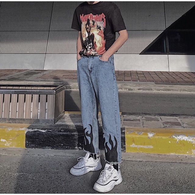 Quần Jeans Fire Lửa Đen Unisex( ảnh thật)