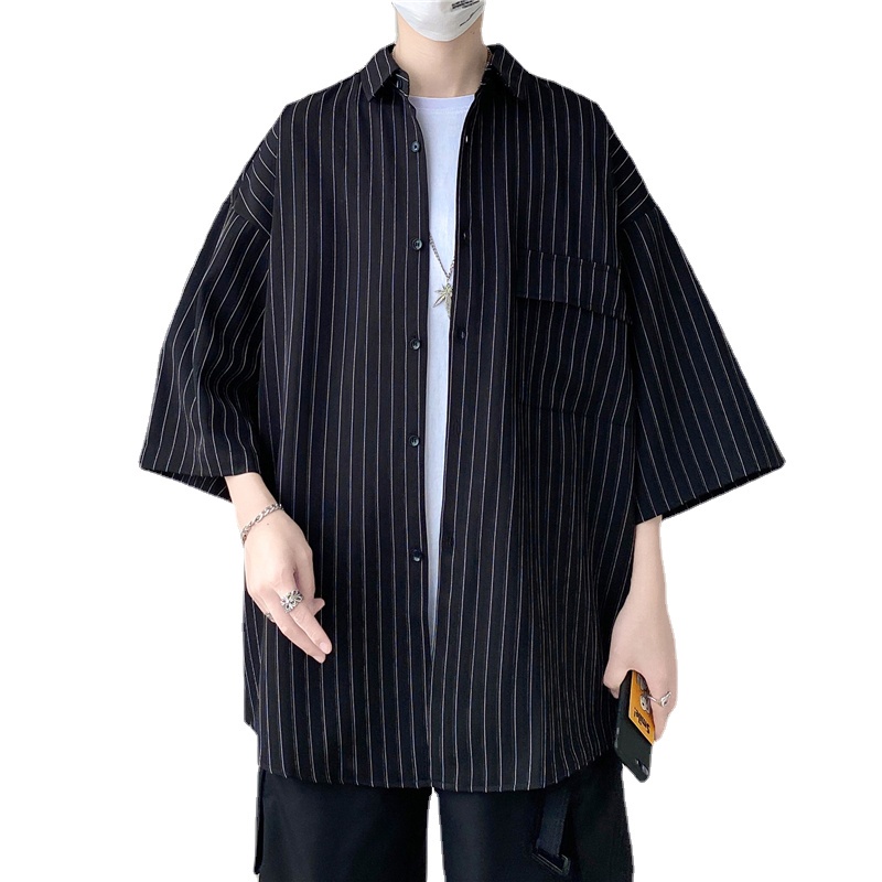 Áo Sơ Mi Tay Ngắn Dáng Rộng Họa Tiết Kẻ Sọc Thời Trang Mùa Hè Cho Nam Size M-3XL