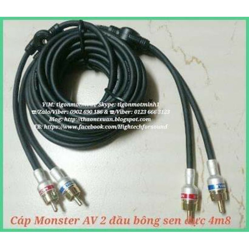 Cáp âm thanh Monster Interlink 2 đầu RCA đực ra 2 đầu RCA đực (USA) 4m8