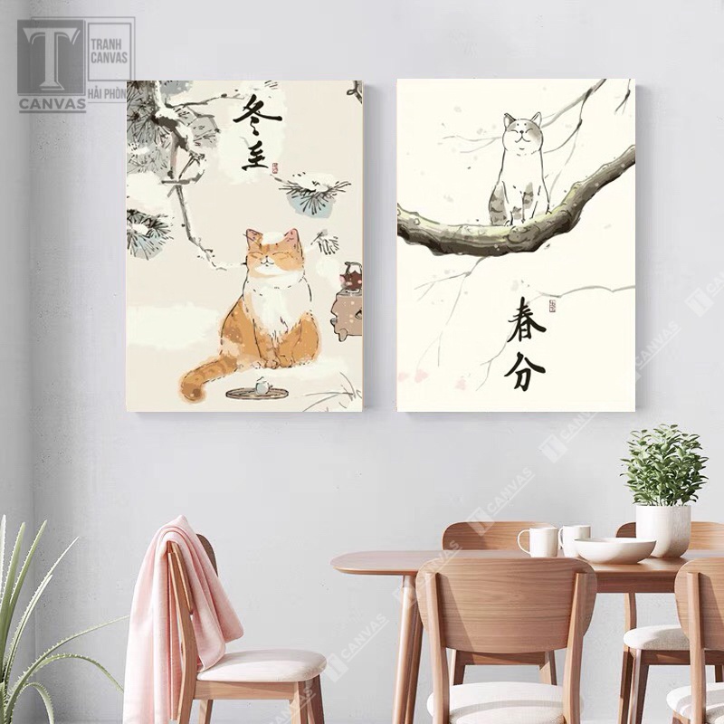 TRANH MÈO | Tranh Canvas tràn viền treo tường phòng khách hiện đại nghệ thuật, Mèo cute MEO 42-50