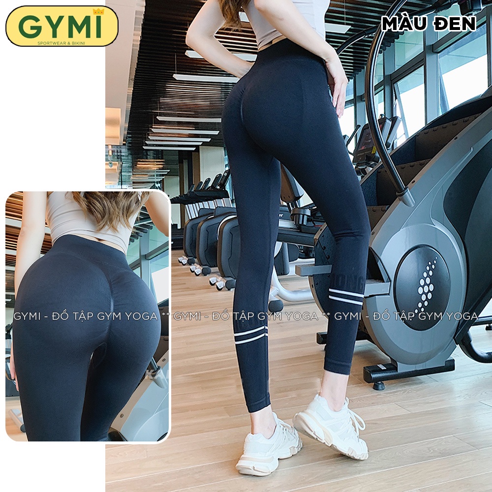 Quần tập gym yoga nữ chun mông GYMI QD48 dáng legging thể thao chất dệt co giãn cạp cao nâng mông
