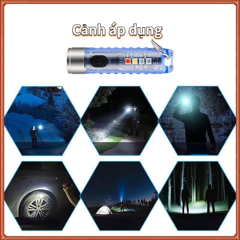 Đèn Pin Mini Siêu Sáng Kiêm Móc Khóa Đèn LED mini 10 chế độ sáng chống nước