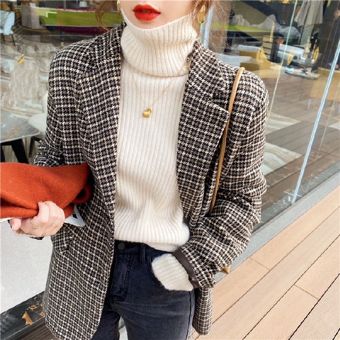 ZHELIHANGFEI Áo Len Tay Dài Cổ Lọ Kiểu Dáng Đơn Giản Hợp Thời Trang