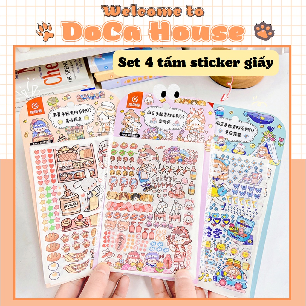 Set 4 Tấm Sticker Giấy Cô Gái Madou Trang Trí Sổ Tay, Bullet Journal Đáng Yêu