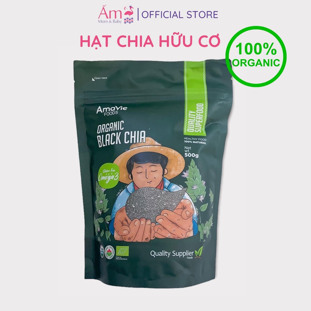 Hạt Chia Hữu Cơ Organic Black Chia Amavie Food bởi Ấm Baby  Ăn Dặm Tốt Cho Sức Khỏe 70g/150g Ấm Gift Decor