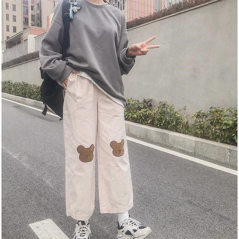 Quần ống xuông rộng gấu nâu siêu dễ thương Ulzzang 🐻