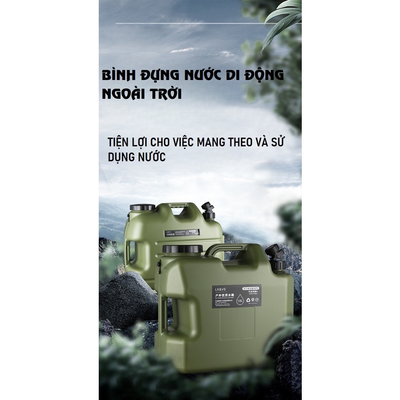Bình đựng nước 10L/12L/18L/25L cắm trại dã ngoại ngoài trời kèm nắp dự phòng ống nối dài bàn chải