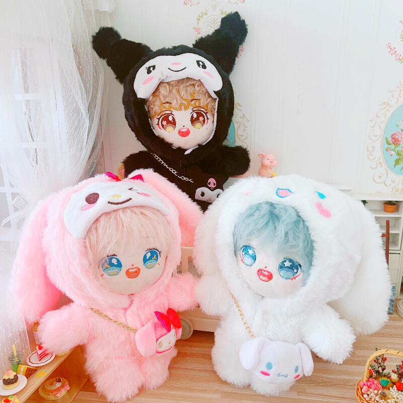 Set 20 Búp Bê 20cm Mặc Đồ Cotton Hình Chú Chó / Thỏ / Ngôi Sao Màu Trắng / Đen